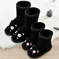 亲子鞋母女靴子儿童雪地棉靴女童真皮靴子2018冬新款平底中筒童靴