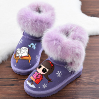 2018冬季女童雪地靴真皮兔毛大童中筒靴子宝宝棉靴小童靴公主靴