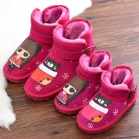 亲子雪地靴真皮保暖母女鞋女童可爱短靴卡通涂鸦棉靴宝宝鞋冬新款