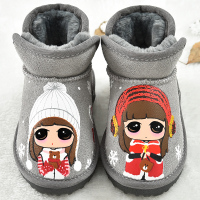 儿童雪地靴女童靴子冬季2018新款真皮小短靴卡通棉靴宝宝皮靴童鞋