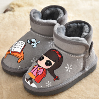 儿童雪地靴女童短靴涂鸦卡通真皮宝宝靴子公主棉靴2018冬新款童靴