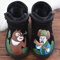 男童雪地靴真皮儿童短靴保暖牛皮棉靴2018冬新款手绘靴子卡通童鞋