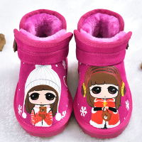 儿童雪地靴真皮女童靴子宝宝短靴小女孩涂鸦皮靴冬季新款保暖童鞋