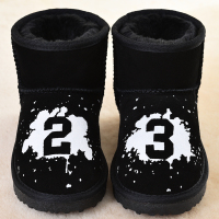 儿童雪地靴真皮女童短靴加厚宝宝棉靴手绘保暖童靴2018新款冬靴