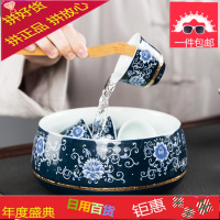 整套景德镇蓝釉霁蓝陶瓷青花瓷功夫茶具家用办公茶壶茶杯套装