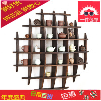 日式茶杯架 挂墙博古架茶具展示架多宝阁实木茶壶置物架茶道/零配