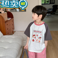 绿彩虹光男童短袖t恤夏季2023新款宝宝薄上衣插肩印花儿童装体恤