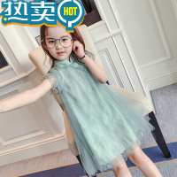 绿彩虹光女童旗袍连衣裙儿童夏季无袖背心纱裙小女孩超洋气薄款7公主裙子6