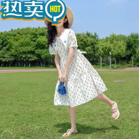 绿彩虹光女童连衣裙夏季2023新款洋气短袖夏天中大童碎花儿童裙子夏装