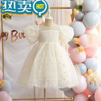 绿彩虹光女童连衣裙夏装2023新款儿童高级感蓬蓬裙小女孩洋气网纱礼服裙子