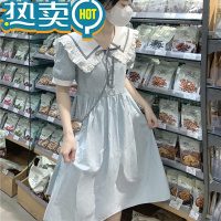 绿彩虹光女大童连衣裙夏装娃娃领学院风短袖初中生公主风160韩版12岁裙子
