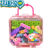 绿彩虹光积木橡皮擦可拼装创意方块橡皮小学生DIY组装像皮幼儿园趣味橡皮橡皮擦拼图积木套装儿童益智拼装橡皮玩具 粉色款