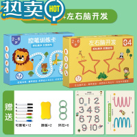 绿彩虹光控笔训练字帖幼儿园数字描红本练字帖可擦儿童涂色画画本宝宝4岁5 2套[控笔训练+左右脑开发 96页]