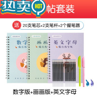 绿彩虹光幼儿园儿童数字描红本学前班练字帖凹槽初学者练字本启蒙字帖全套 数字+画画+英文+[送20芯+2笔+2握]