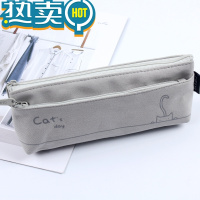 绿彩虹光简约小清新棉布笔袋女孩可爱猫咪铅笔袋帆布学生双拉链大容量文具袋ins日系小学生中学生初中生高中生文具盒