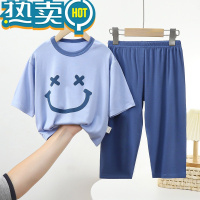 绿彩虹光儿童睡衣家居服男童空调服七分袖套装裤女童宝宝短袖薄款透气T恤