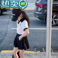 绿彩虹光女童夏季短袖百褶裙套装2023新款儿童装T恤学院风半身裙t潮jk裙子