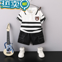 绿彩虹光男童夏装套装儿童装2023短袖polo衫酷帅气宝宝洋气夏季时髦衣服潮