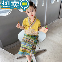 绿彩虹光女童夏装套装2023新款儿童夏季时髦洋气夏款民族风傣族六一表演服