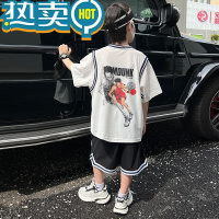 绿彩虹光男童夏装套装2023新款儿童夏季速干篮球服中大童夏款短袖球衣薄款