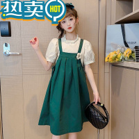 绿彩虹光女童夏装韩系韩范背带裙套装2023新款儿童时尚洋气夏天连衣裙两件