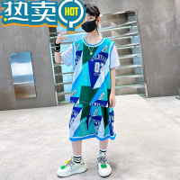 绿彩虹光儿童装男童夏装套装2023新款大痞帅男孩夏季网红时髦帅气潮装衣服