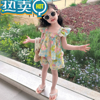 绿彩虹光女童油画风花朵套装裙夏装儿童女宝宝可爱婴儿洋气时髦夏季连衣裙