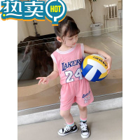 绿彩虹光韩系女童运动套装夏装2022新款时髦洋气儿童夏季小童装女孩速干篮