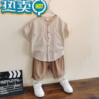 绿彩虹光韩系童装男童棉麻套装夏装2023新款儿童洋气两件套条纹宝宝夏天&r