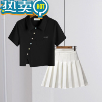 绿彩虹光女童夏款套装2023新款JK制服小学生小女孩短袖洋气百褶裙两件套潮