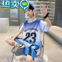 绿彩虹光男童夏装短袖运动套装大儿童篮球服速干洋帅气夏季潮衣服8岁9男孩