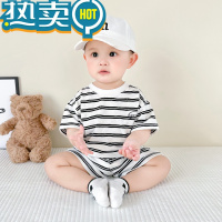 绿彩虹光婴幼儿童宝宝两件套装男女童短袖短裤套装条纹透气新生儿夏装新款