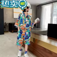 绿彩虹光童装男童夏装套装2023新款儿童夏季帅气短袖中大童夏款运动衣服潮