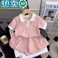 绿彩虹光女童夏装POLO衫运动套装2023新款洋气时髦儿童宝宝短袖两件套夏季