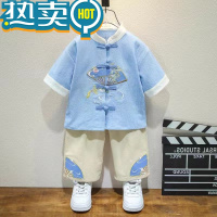 绿彩虹光儿童汉服套装夏季国潮风小男孩改良棉服书童小学生唐装表演服