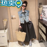 绿彩虹光女童连衣裙套装夏2023新款儿童裙子女大童夏装时髦牛仔马甲两件套