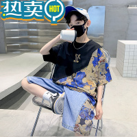 绿彩虹光儿童装男童套装夏季薄款短袖2023新款中大童帅气男孩炸街衣服