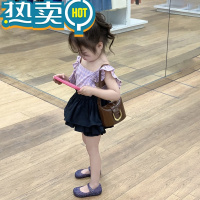 绿彩虹光女宝宝格子上衣蛋糕裙裤套装儿童时髦半身裙夏女童洋气夏装两件套