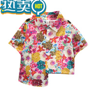 绿彩虹光男童衬衫夏装套装儿童时髦帅气两件套小童男孩酷帅洋气衬衣童装潮