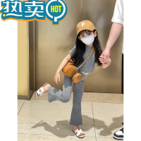 绿彩虹光女童夏装韩系T恤童装女宝宝洋气短袖上衣休闲喇叭裤时髦两件