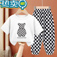 绿彩虹光20;23新款网红炸街儿童套装夏季短袖T恤夏装男女童冰丝防&;