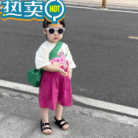 绿彩虹光韩.;国童装女童休闲套装夏季儿童洋气T恤纯色短裤女宝宝两.