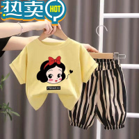 绿彩虹光2023新款韩范女童套装夏装防蚊裤运动套男童宝宝夏季两件套.