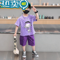 绿彩虹光儿童装男童套装夏装2023新款帅气中小童宝宝时髦短袖夏季两件阳光