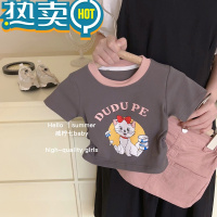 绿彩虹光韩系女童夏装小女孩套装裙宝宝洋气简约印花修身短袖T恤+短裙