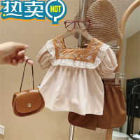 绿彩虹光2023夏季新款女童森系复古舒适棉质吊带短裤套装慵懒公主连衣裙子