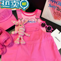绿彩虹光多巴胺夏季女宝宝网红款套装女童夏装吊带背带裤儿童装六一两件套