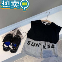 绿彩虹光男童黑色背心夏薄款儿童洋气网红短裤套装夏装新款男孩休闲五分裤