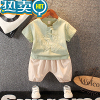 绿彩虹光男童夏季汉服套装0-1-7岁男宝宝中国风夏装儿童民族风短袖两.&r;