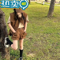 绿彩虹光韩童装女童套装2023夏装儿童牛仔马甲短裤时尚两件套炸街马夹